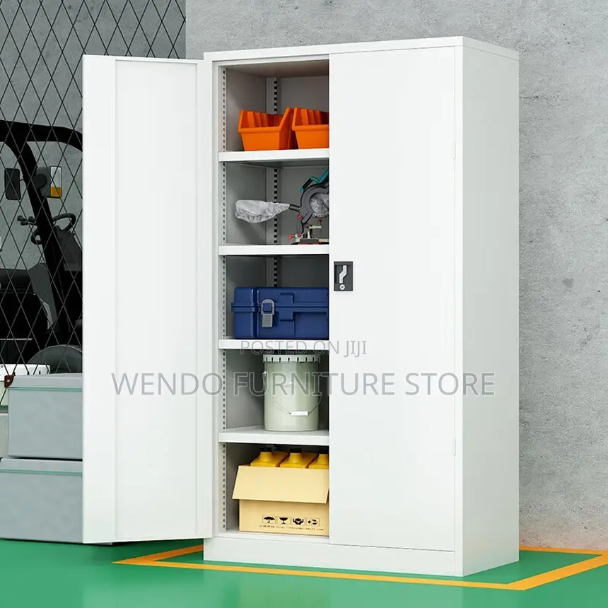 Office Cabinet; White- Grey Colored Cabinet With Adjustable Shelves