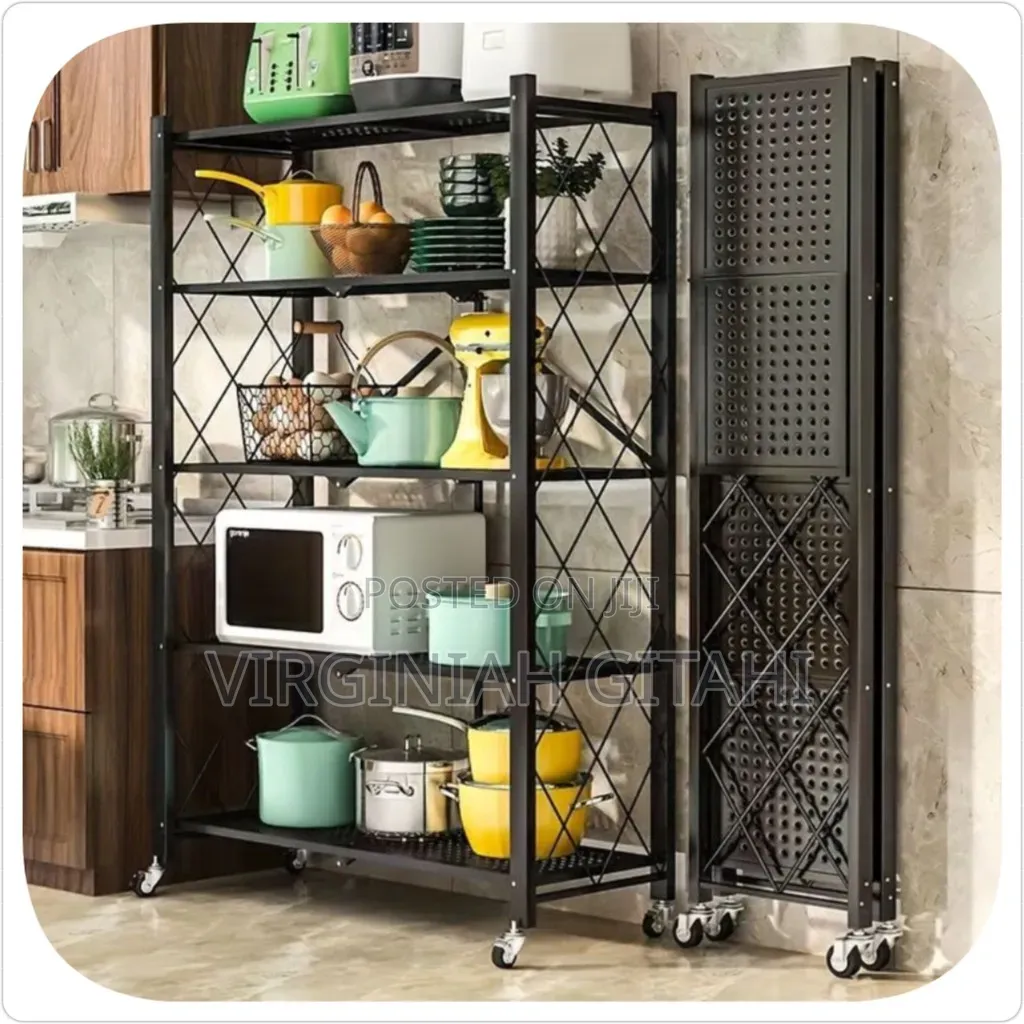 Foldable Multipurpose Rack With Shelves Wheels/ Kitchen Rack 5 Tier