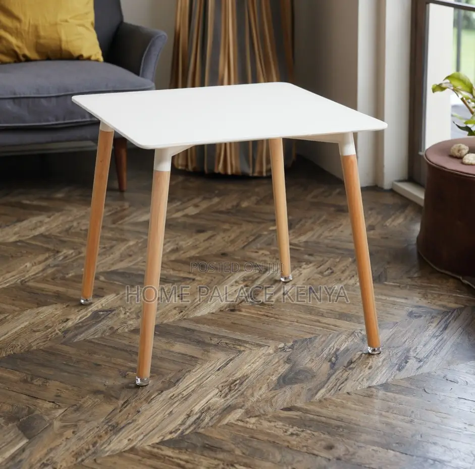 Dining Table: Square Dining Table With Glossy Finish and Wooden Legs
