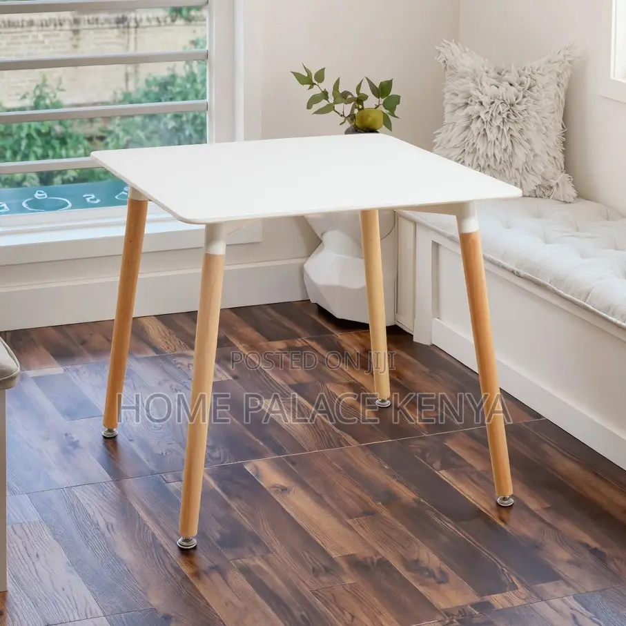 Dining Table: Square Dining Table With Glossy Finish and Wooden Legs