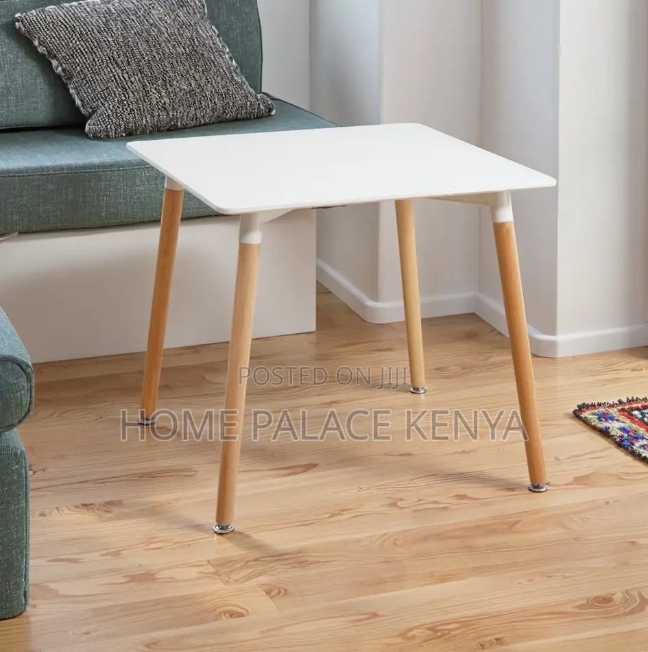 Dining Table: Square Dining Table With Glossy Finish and Wooden Legs