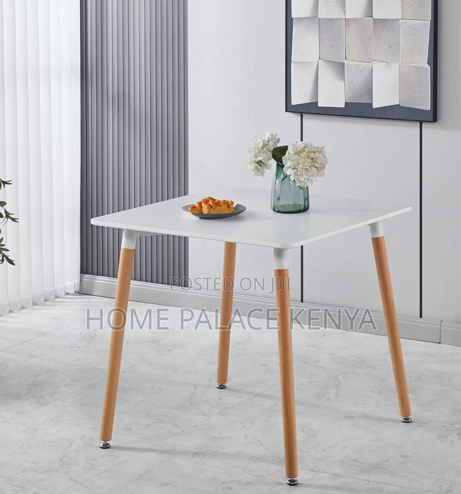 Dining Table: Square Dining Table With Glossy Finish and Wooden Legs