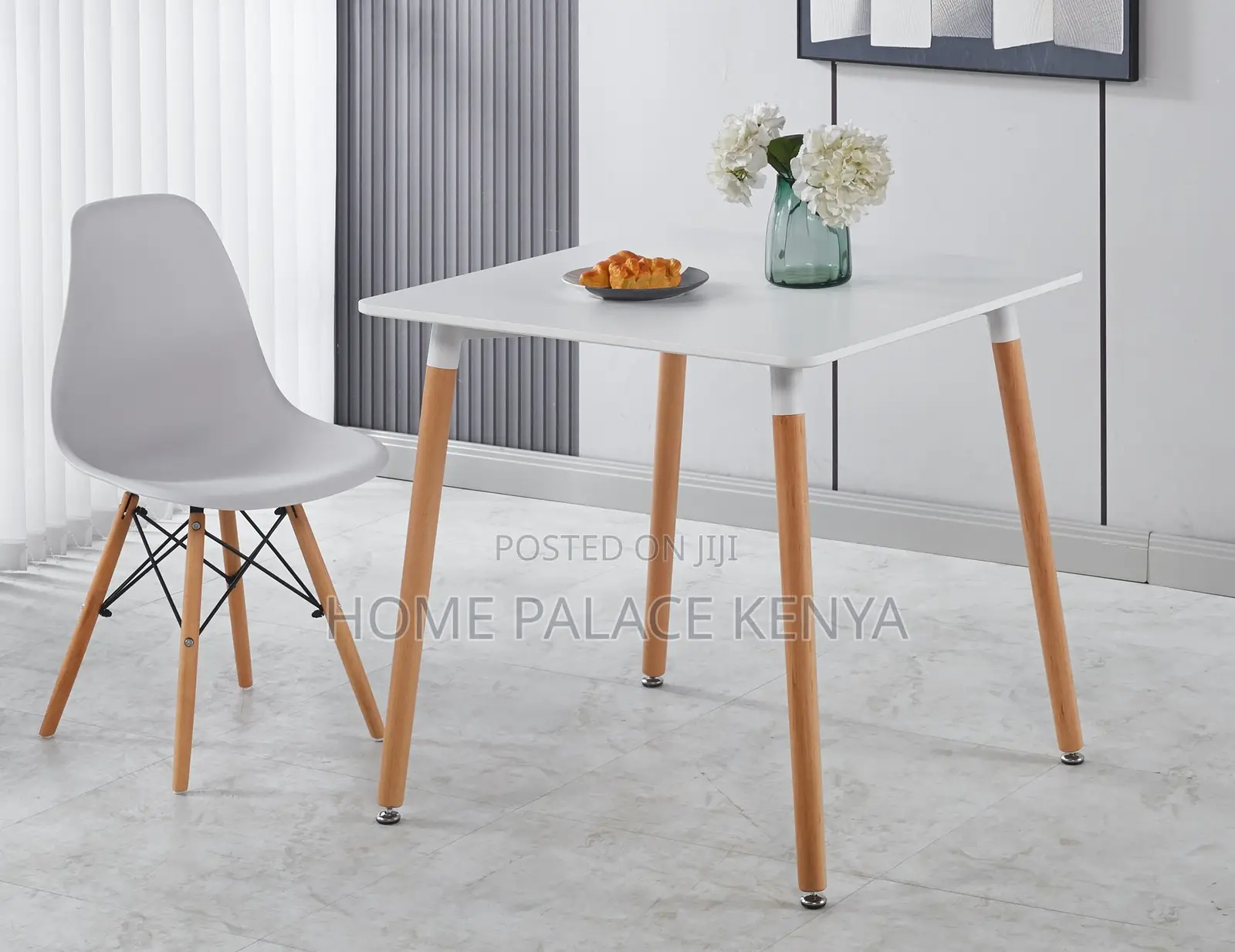 Dining Table: Square Dining Table With Glossy Finish and Wooden Legs