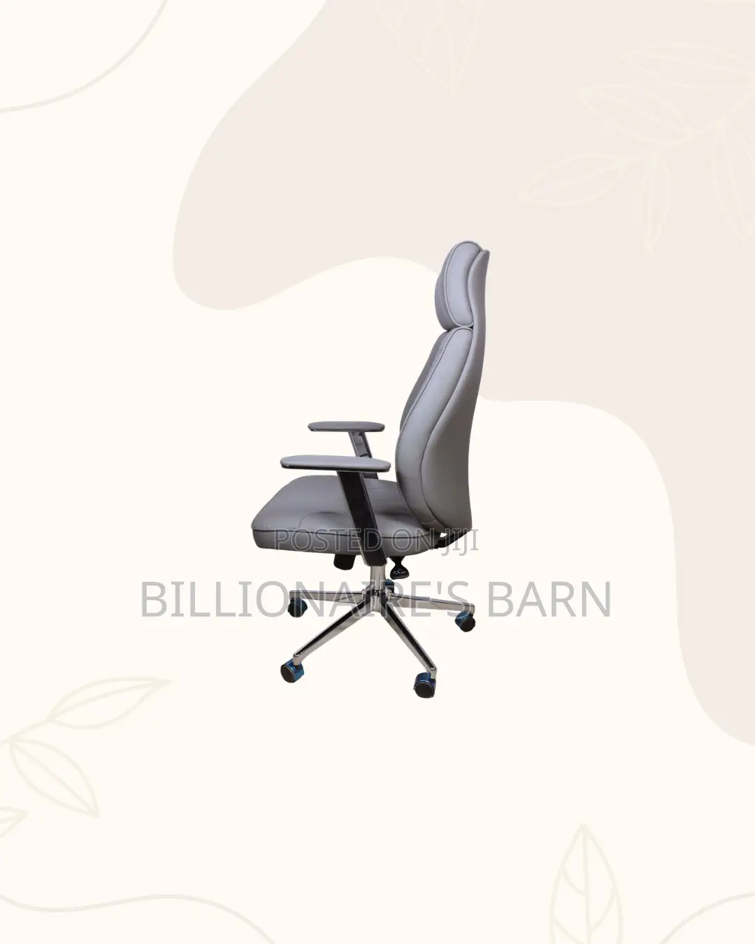 Comfortable Grey Executive Leather Office Chair Chrome Base Best Price