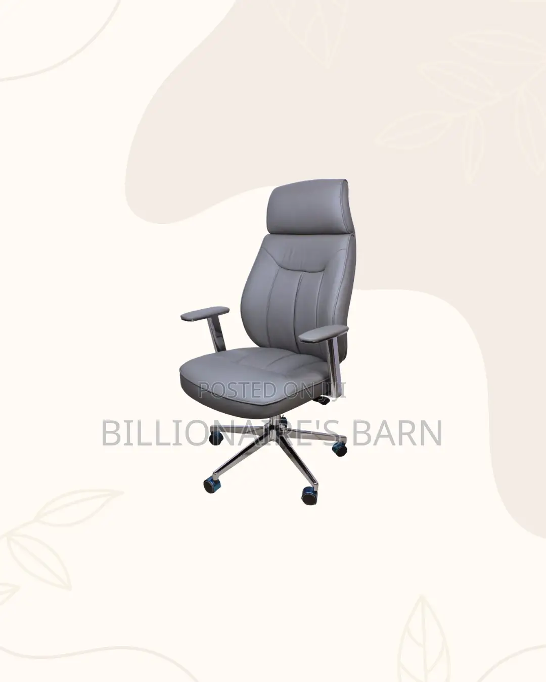 Comfortable Grey Executive Leather Office Chair Chrome Base Best Price