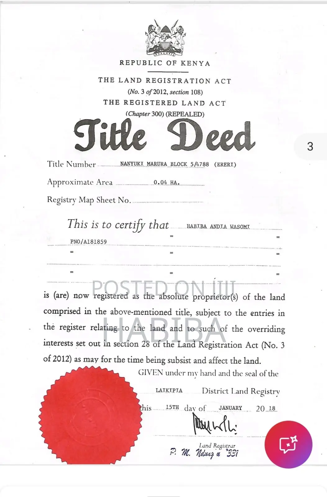 (4) Quarter Vacant Plots Olpajeta Nanyuki