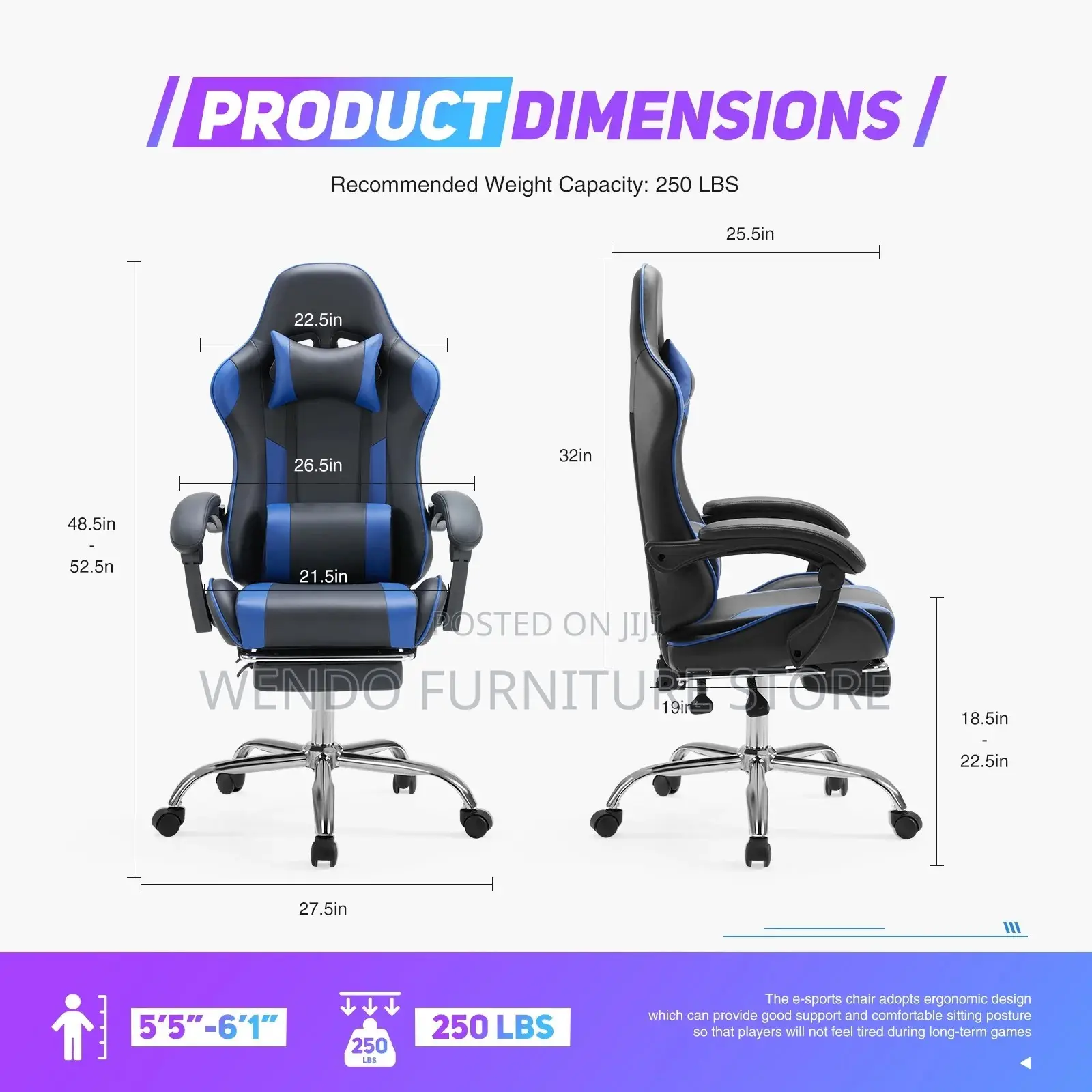 Office Chairs; Fabric Ergonomic Home Studios Gaming Adjustable Chair