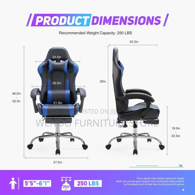 Office Chairs; Fabric Ergonomic Home Studios Gaming Adjustable Chair - thumbnail 8