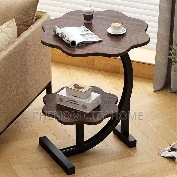 Two Layer Wooden Side Table With Metal Stand