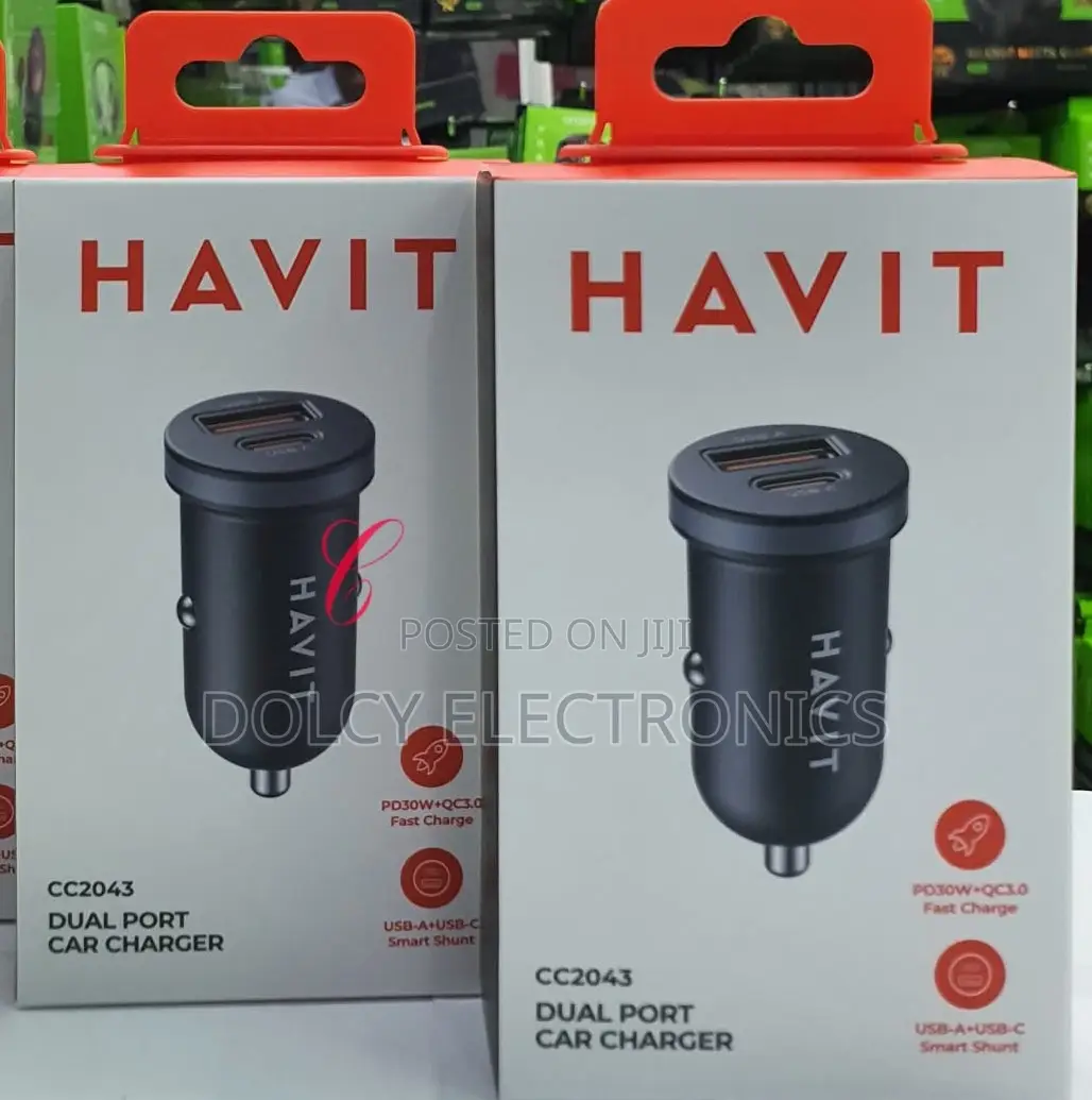Havit Cc2043 30w Type C Usb Dual Port Car Charger.