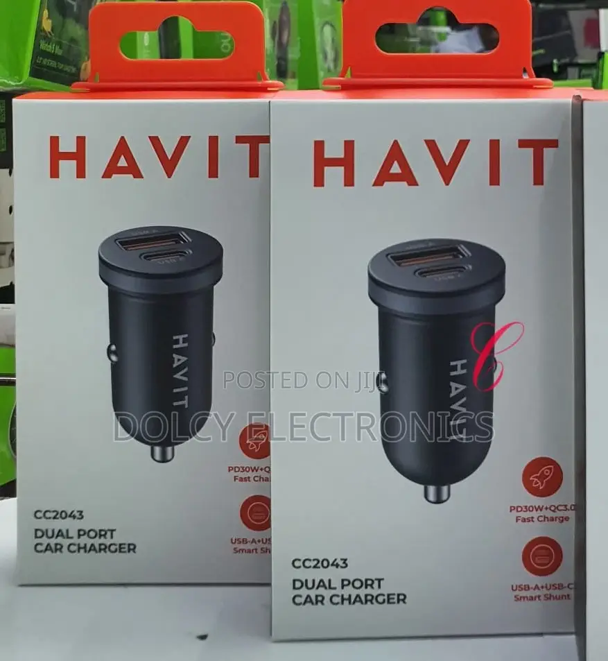 Havit Cc2043 30w Type C Usb Dual Port Car Charger.