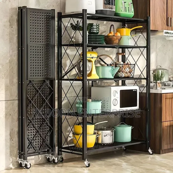 Foldable Multipurpose Rack With Shelves Wheels/ Kitchen Rack 5 Tier