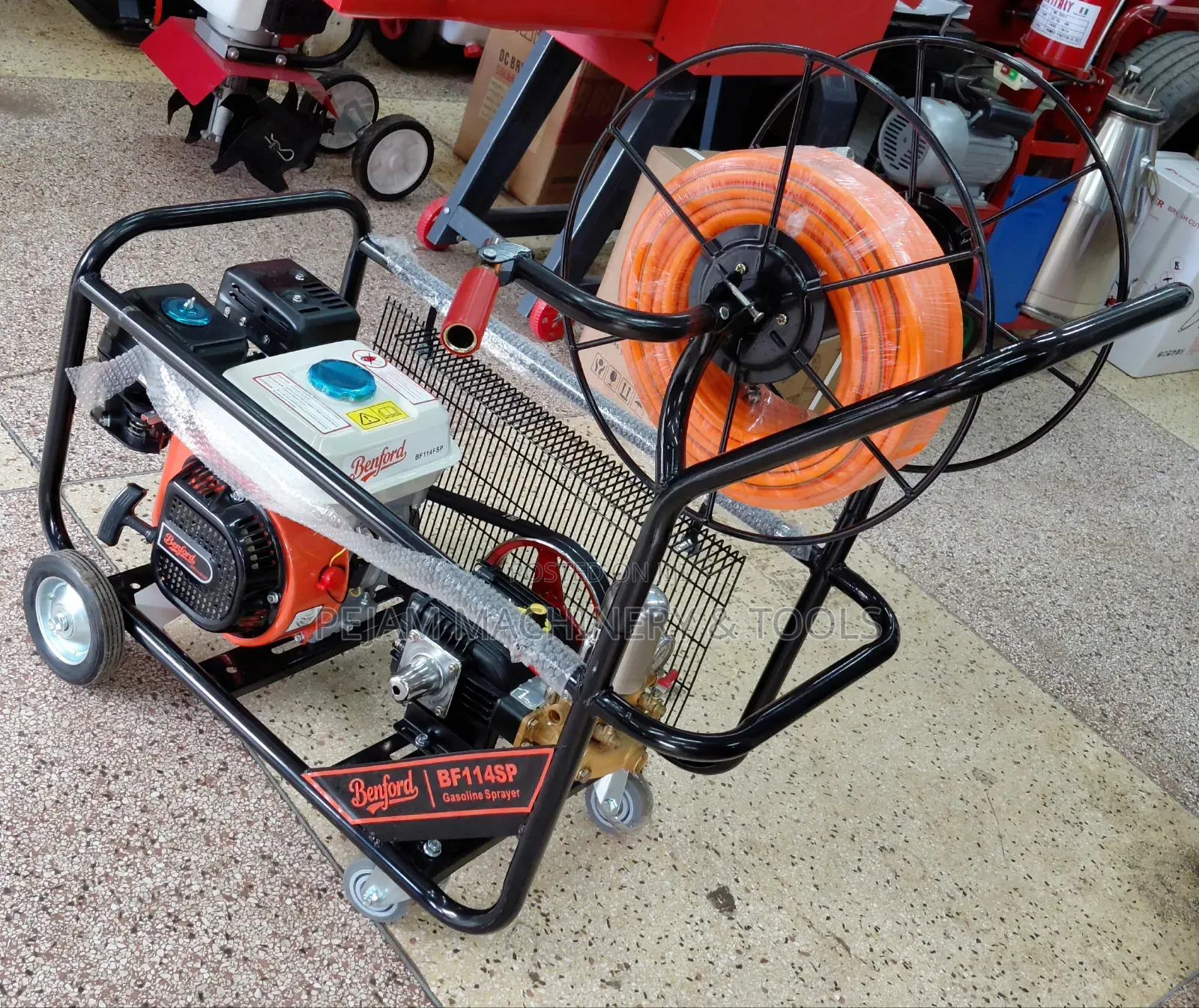 Benford Bf114sp Gasoline Trolley Sprayer Frame With Orange Hose Reel