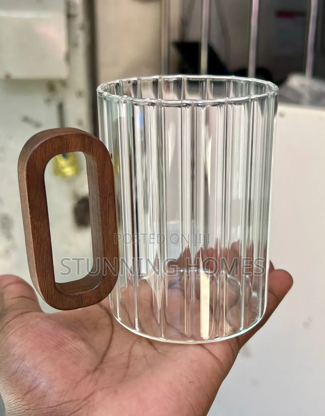 6 Elegant Glass Tea Cups With a Wooden Handle