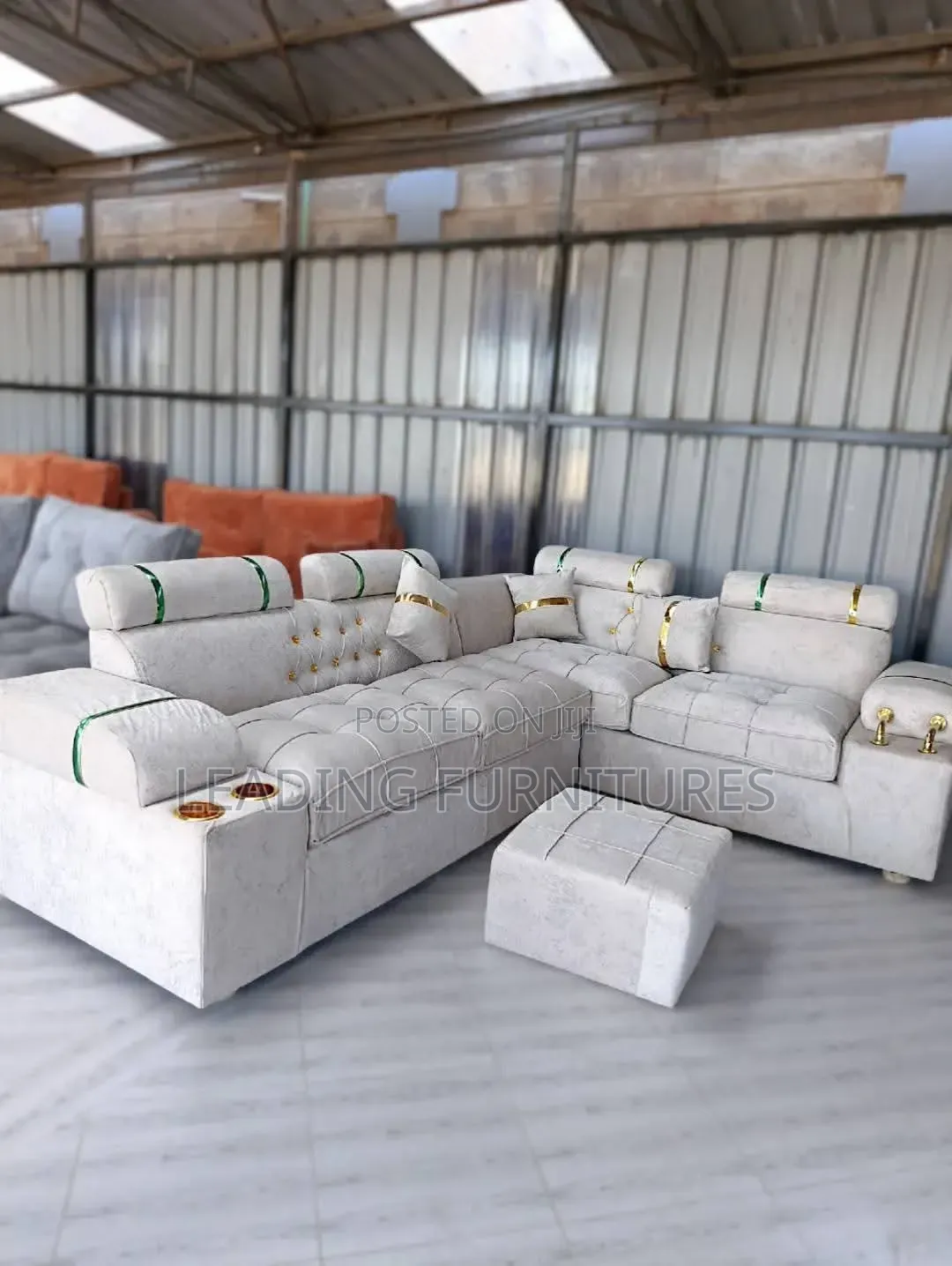 L Shape Color White With Gold Button and Stripes