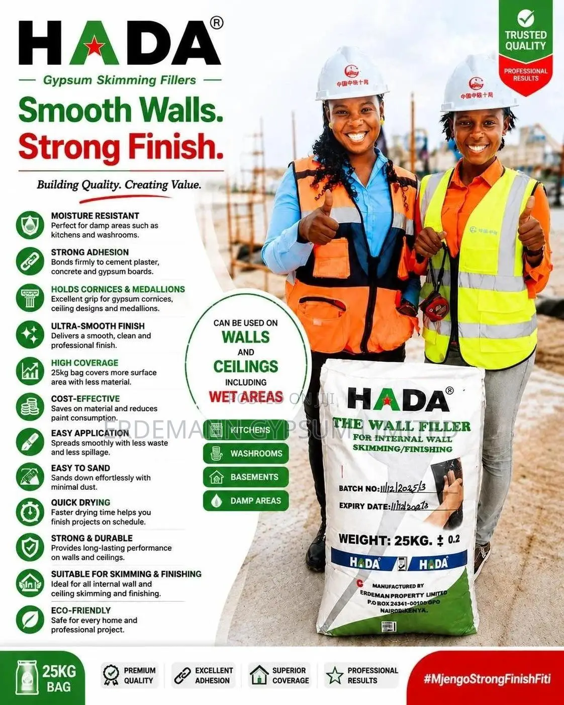 Hada Gypsum Filler–25kgs–Smooth Finish!