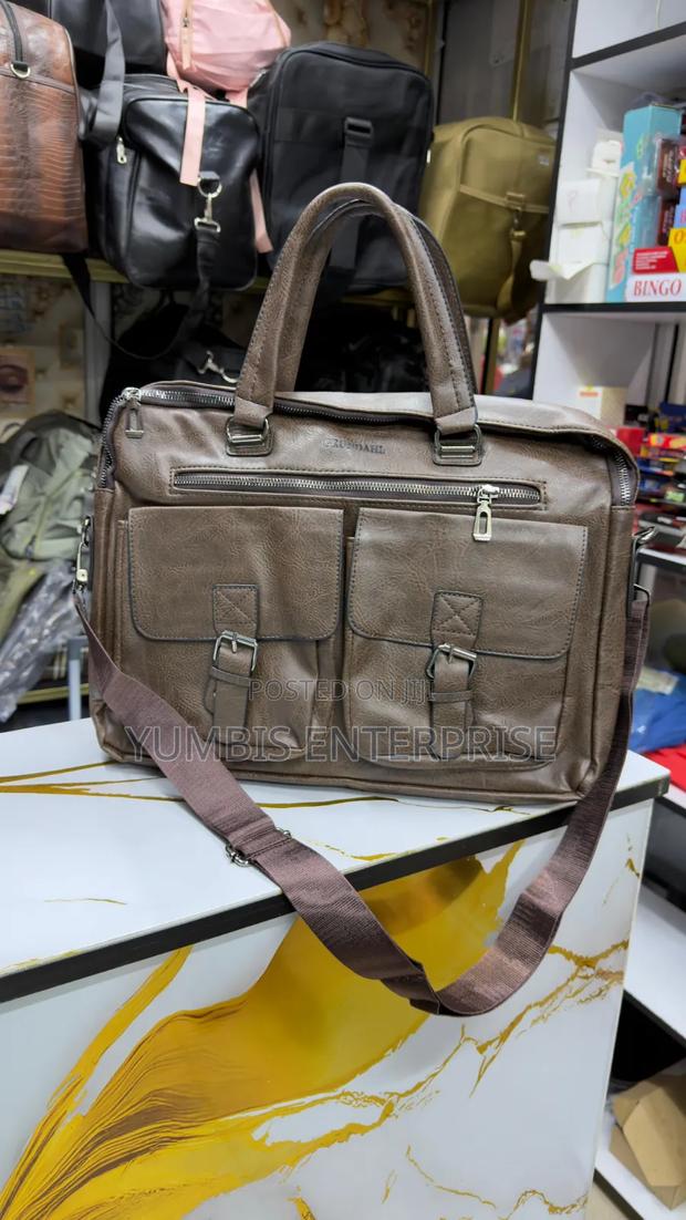 Leather Shoulder Laptop Bags With Multi Pockets at the Front