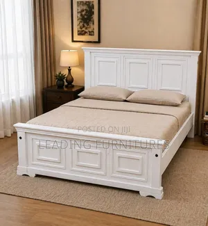 Panel Bed 5x6 +Mattress +Pillows Pure White