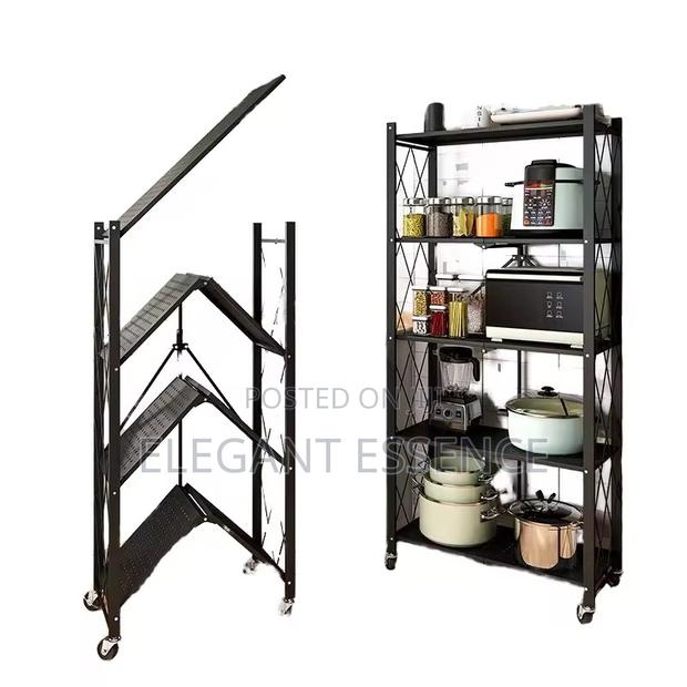 4 Tier Foldable Multipurpose Rack With Shelves and Wheel - thumbnail 2