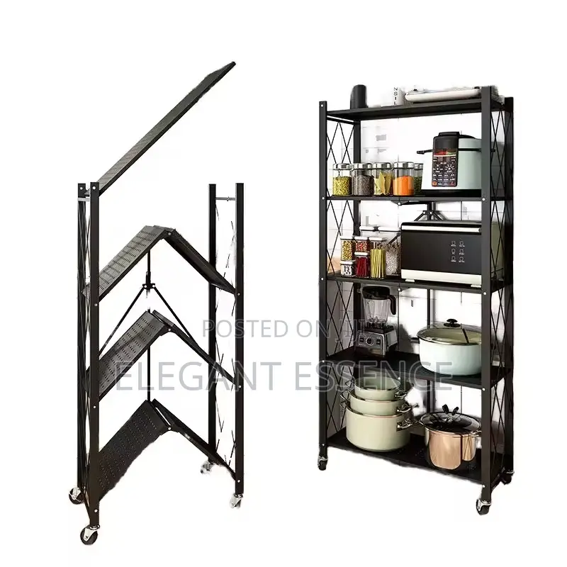 4 Tier Foldable Multipurpose Rack With Shelves and Wheel
