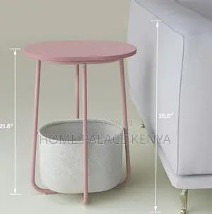 End Table: Side Table With Fabric Basket and Wooden Top