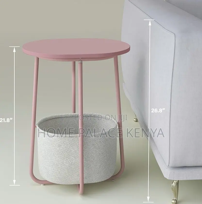 End Table: Side Table With Fabric Basket and Wooden Top