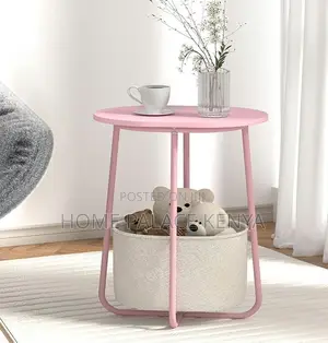 End Table: Side Table With Fabric Basket and Wooden Top