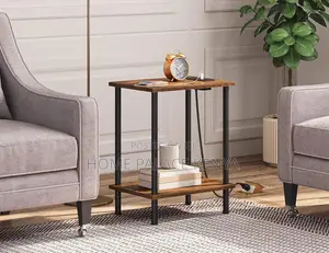 Side Table: Wooden Side Table With 2-Tier Storage Shelf