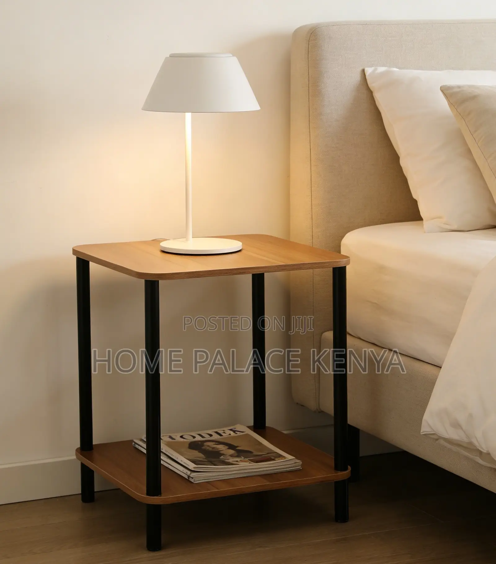 Side Table: Wooden Side Table With 2-Tier Storage Shelf