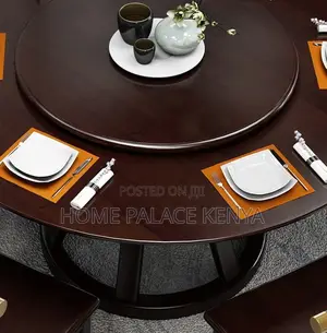 Dining Set; 6 -Seater Wooden Dining Table Set With Rotating Lazy Susan