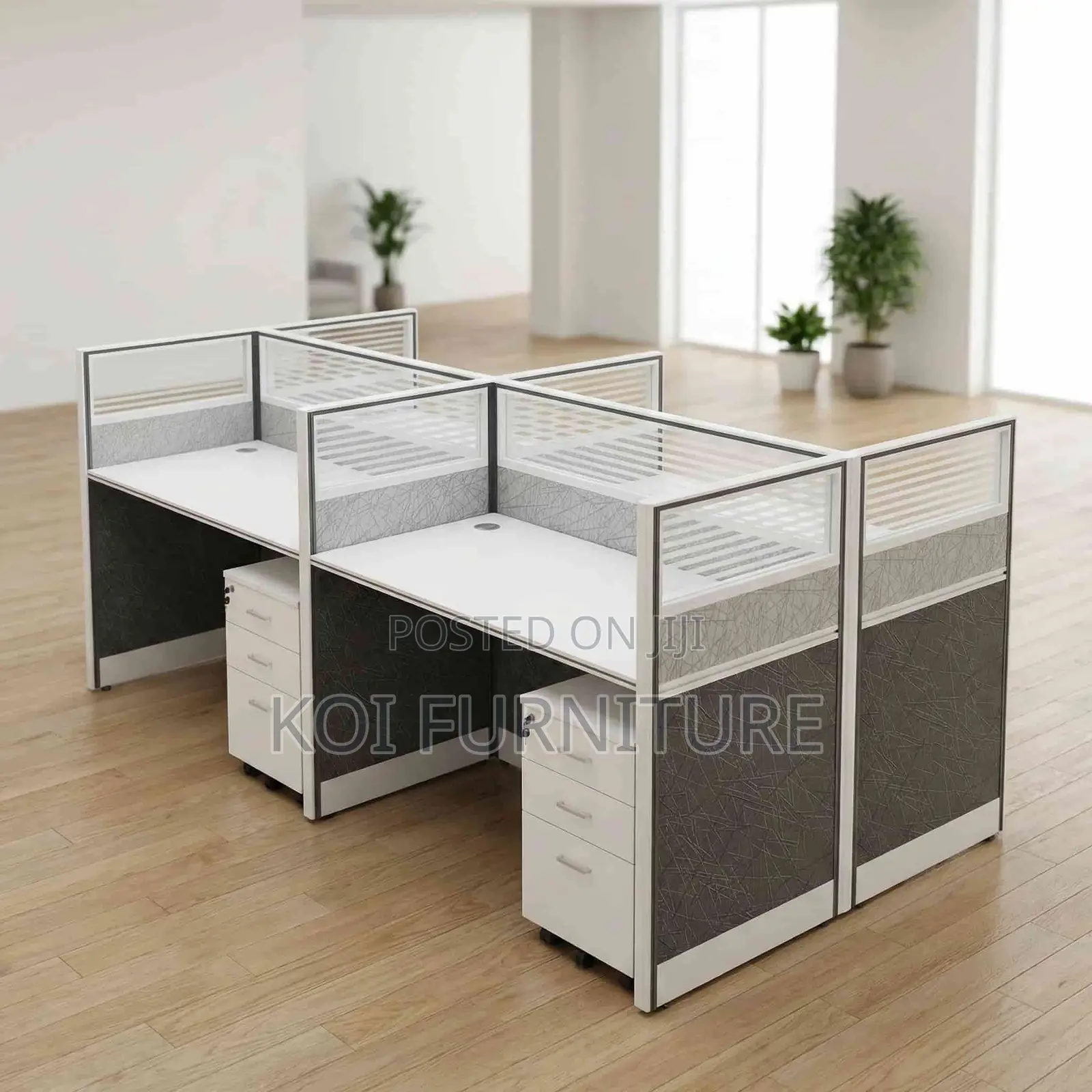 Office Workstation : Four Executive Office Workstation (Black White)