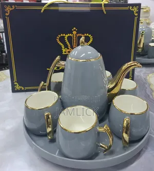 Fine Ceramic 8pcs Tea Set | Kettle + 6 Mugs + Tray - Pt