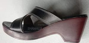 Women's Stylish Wedge Sandals – Black Straps