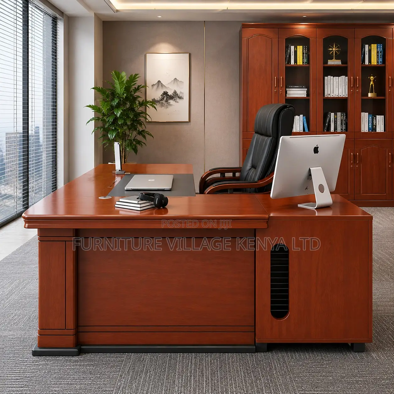 Executive Mahogany L-Shaped Desk.