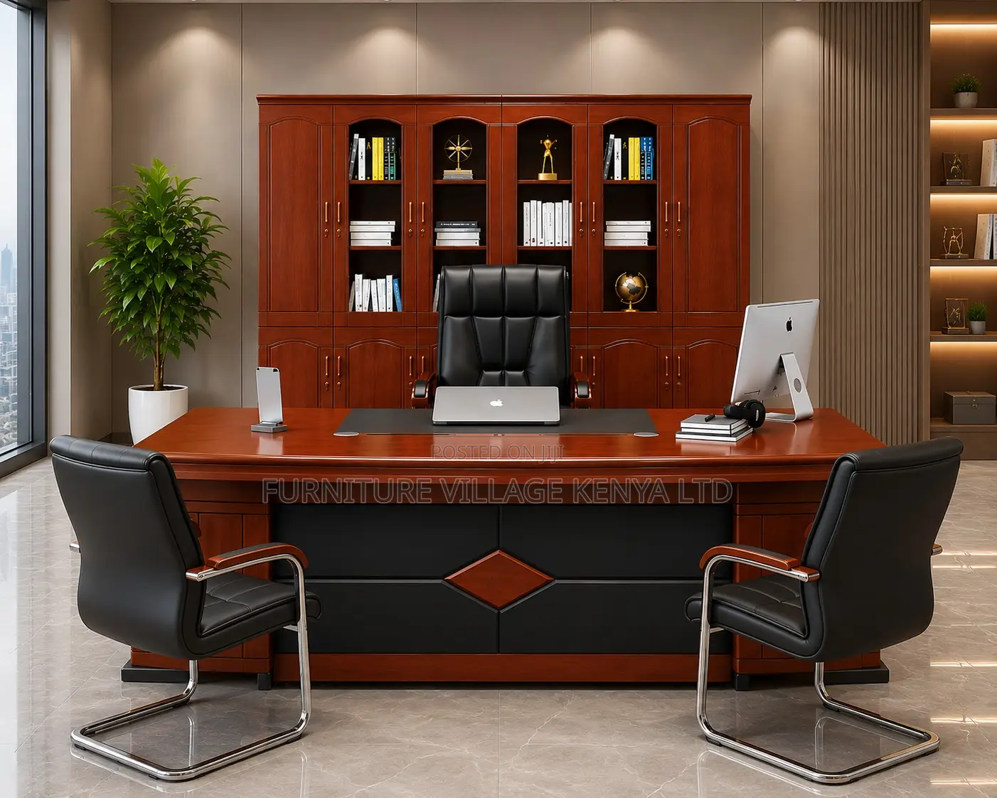 Executive Mahogany L-Shaped Desk.