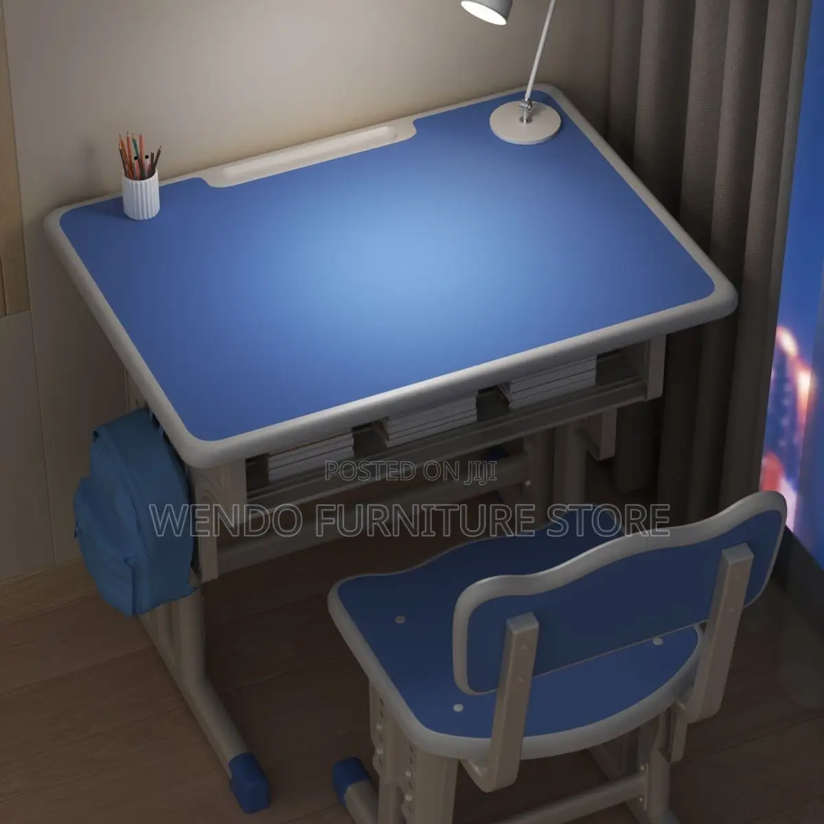 Home Desk; Blue Adjustable Kids Desk Chair Set