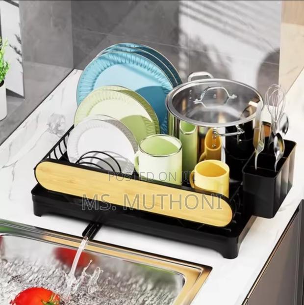 Unique Wood-Grain Design Compact Countertop Dish Drying Rack - thumbnail 3