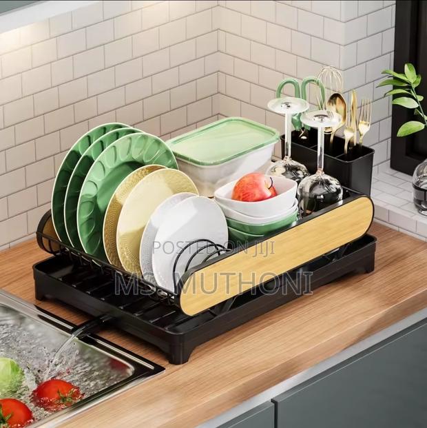 Unique Wood-Grain Design Compact Countertop Dish Drying Rack - thumbnail 2