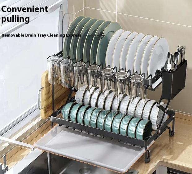 2-Tier Kitchen Dish Drying Rack With a Space-Saving Foldable Design. - thumbnail 4