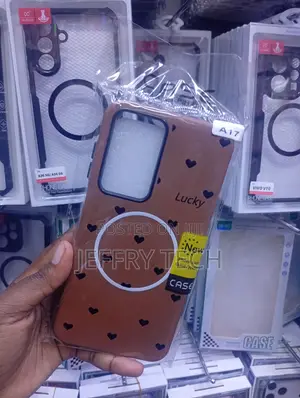 Samsung A17 Brown Phone Case With a Magsafe Ring and a Heart Pattern