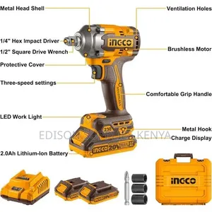 Ingco Cordless Impact Driver and Impact Wrench 230nm 20v 2 Batteries