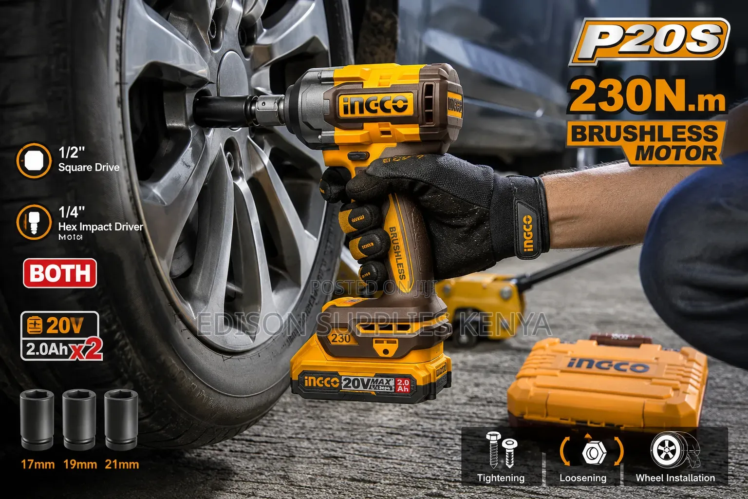 Ingco Cordless Impact Driver and Impact Wrench 230nm 20v 2 Batteries