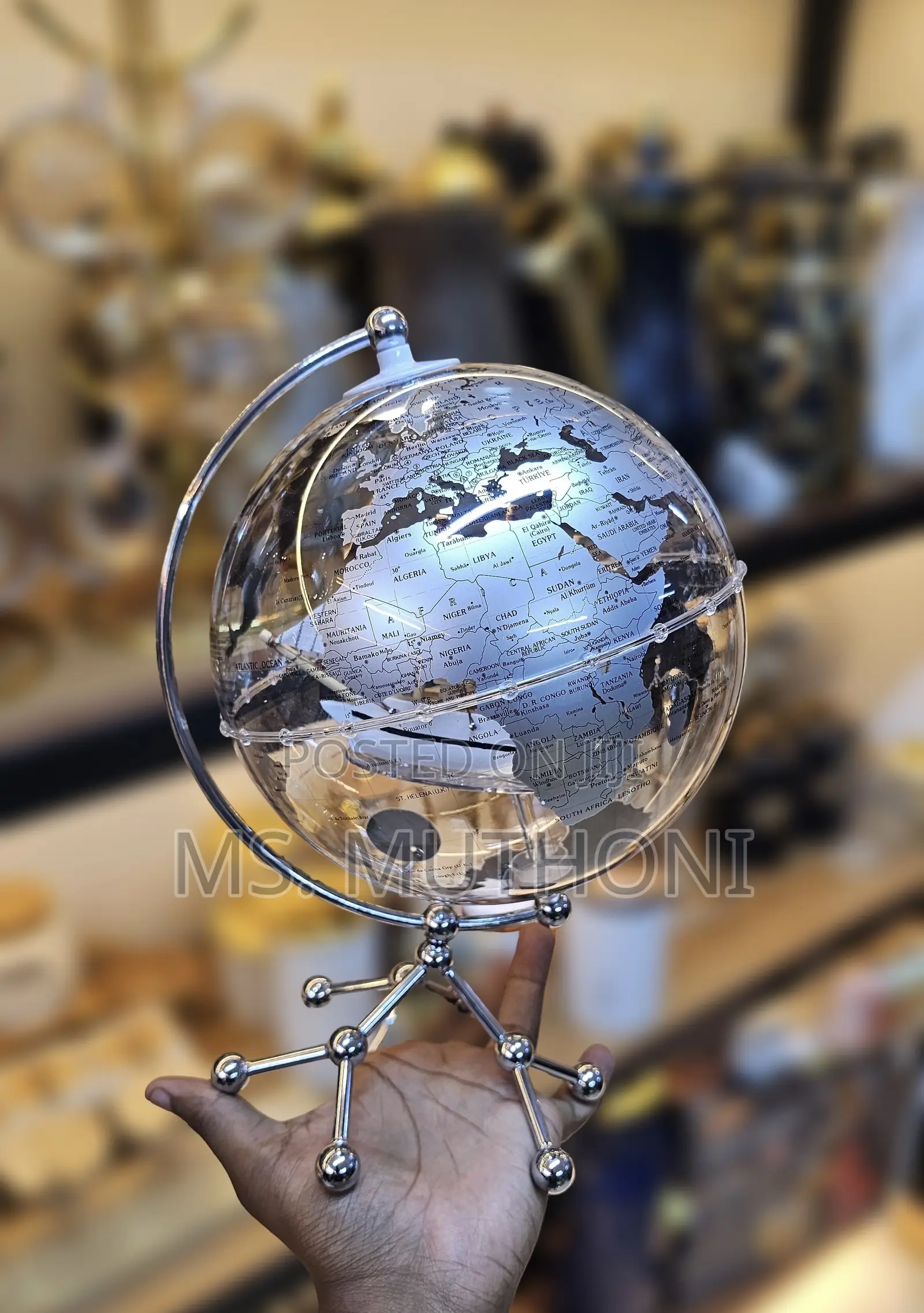 Decorative Silver Led World Globe Map With Metal Stand