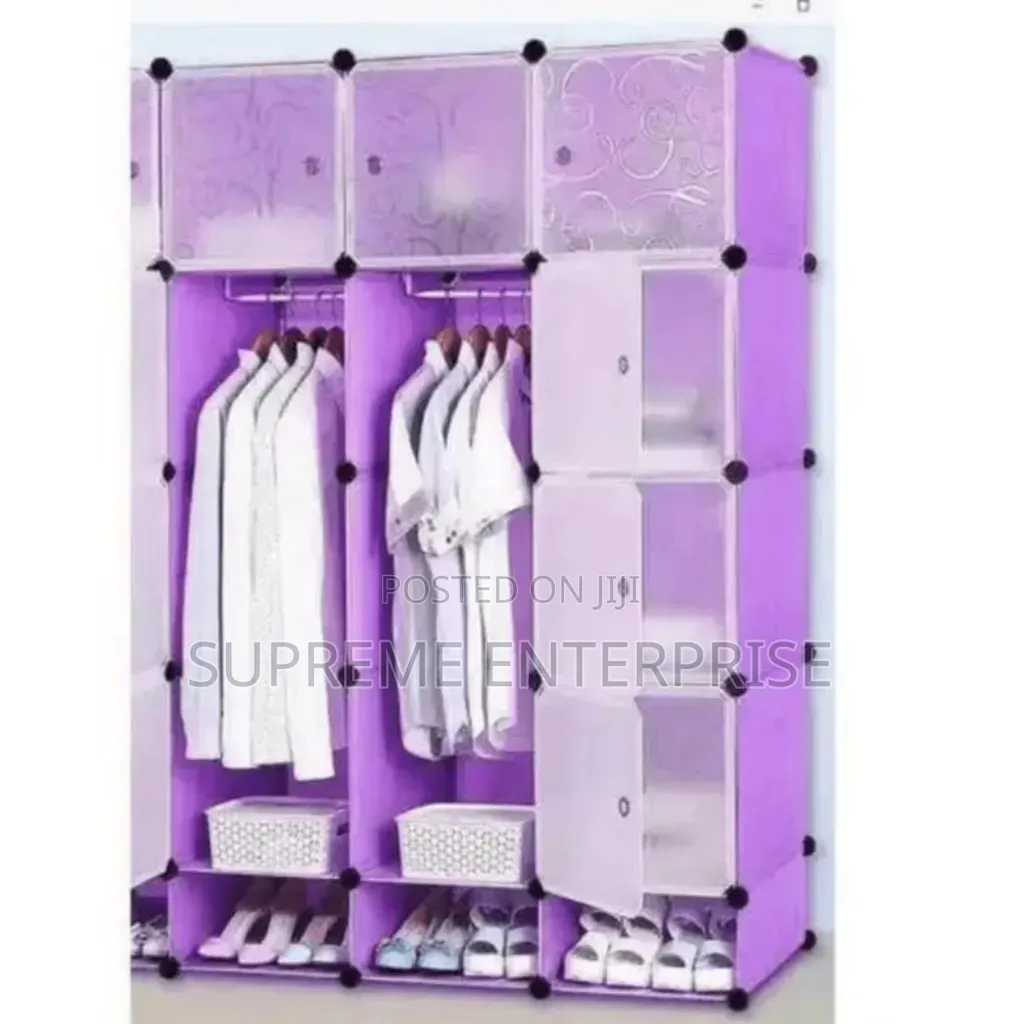 Purple Plastic Wardrobe With 3 Column