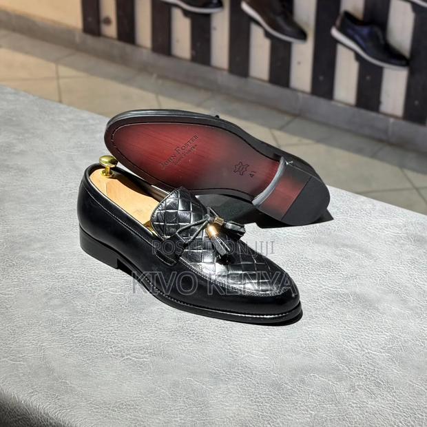 John Foster Brown Woven Leather Loafers