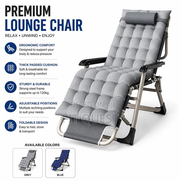 Adjustable Foldable Reclining Lounge Chair With Headrest Cushion