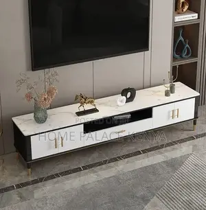 Tv Cabinet: Wooden Marble Top Console With Storage Cabinets and Drawer