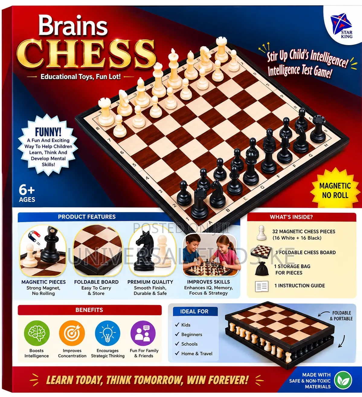 Magnetic Foldable Chess Board – Educational Strategy Game for Kids