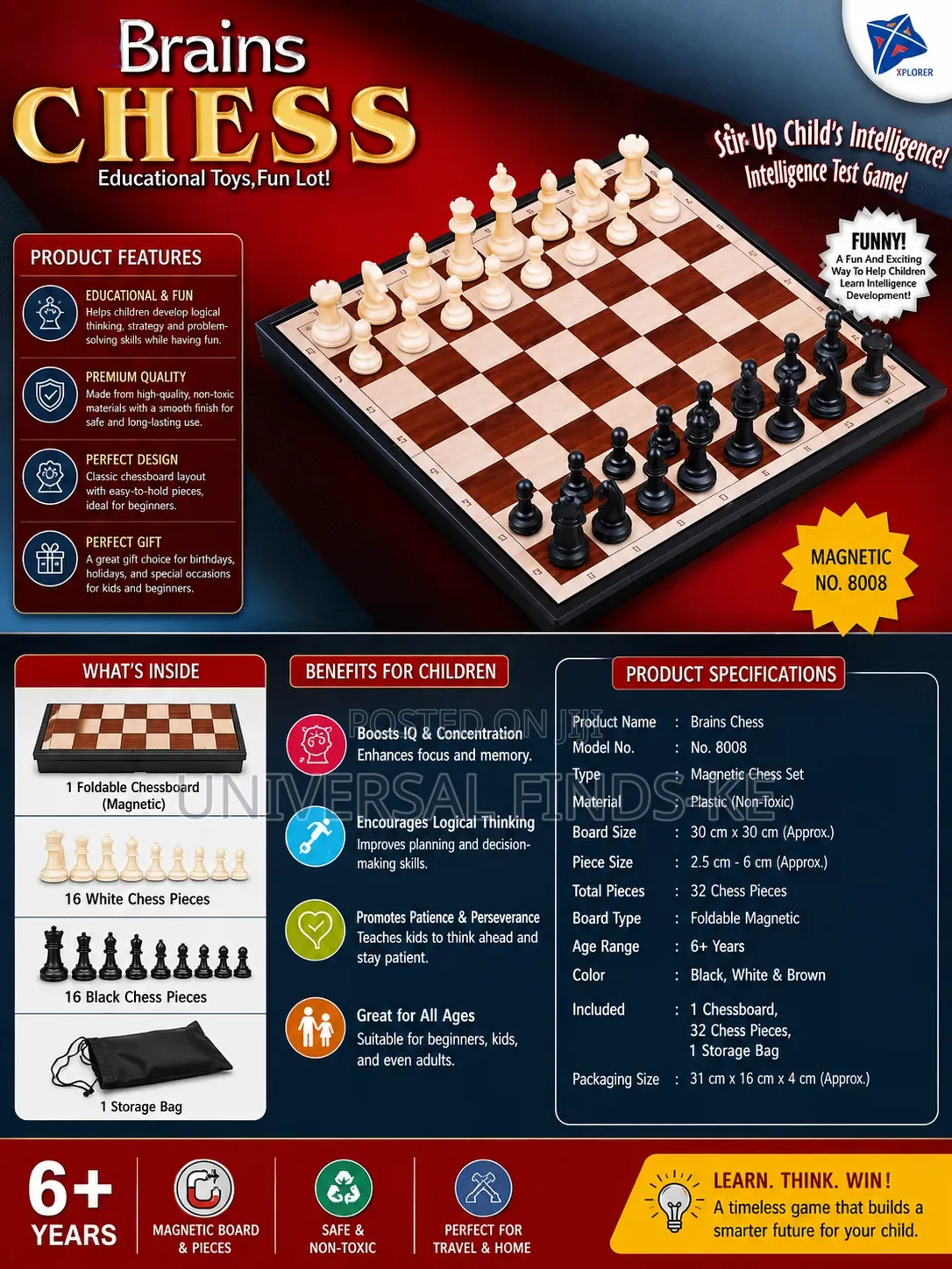 Portable Magnetic Chess Game Educational Board Set