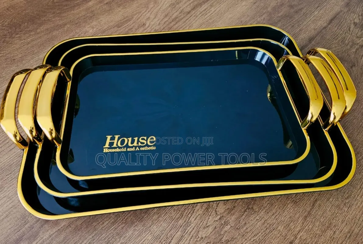 This Is a 3-Piece Set of Black Plastic Serving Trays